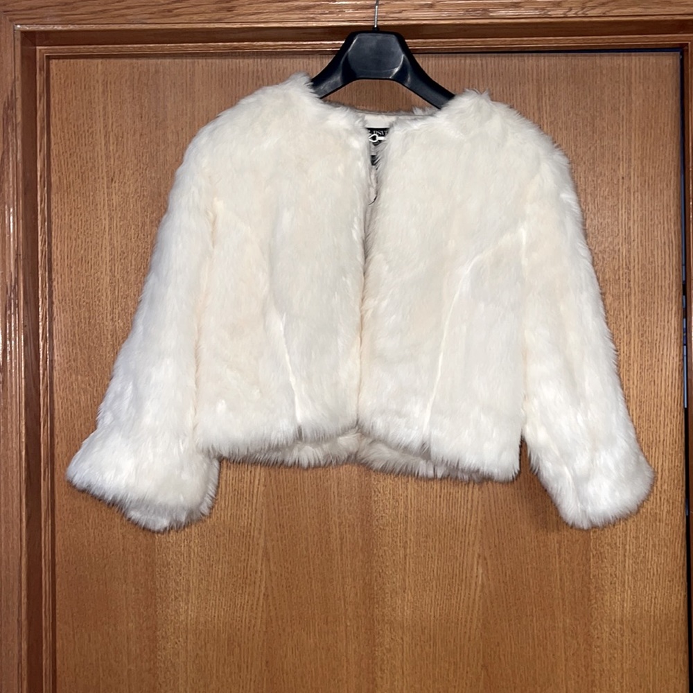 Fake white fur shirt jacket by RSVP